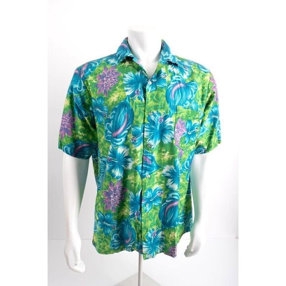 Vintage Mens Hawaiian Casual Shirt by Mr. Kailua Floral Aloha Green Large - Picture 1 of 6